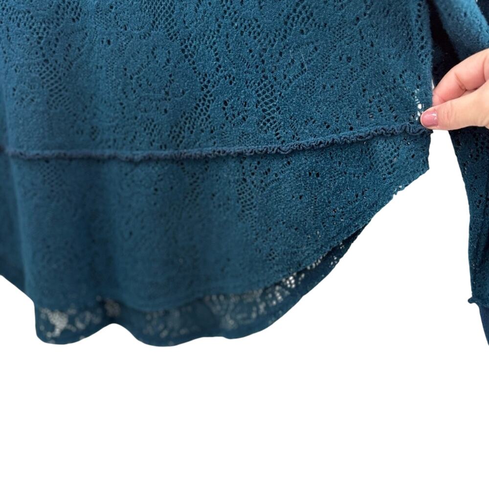 Free People Not Cold In This Floral Brushed Lace Knit High Low Deep Teal Top M - Picture 5 of 11